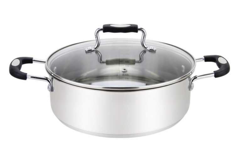 Millvado - Urban, Low Casserole with Glass Lid, Silicone Handles, 18/10 SS, Black, 3.5 qt