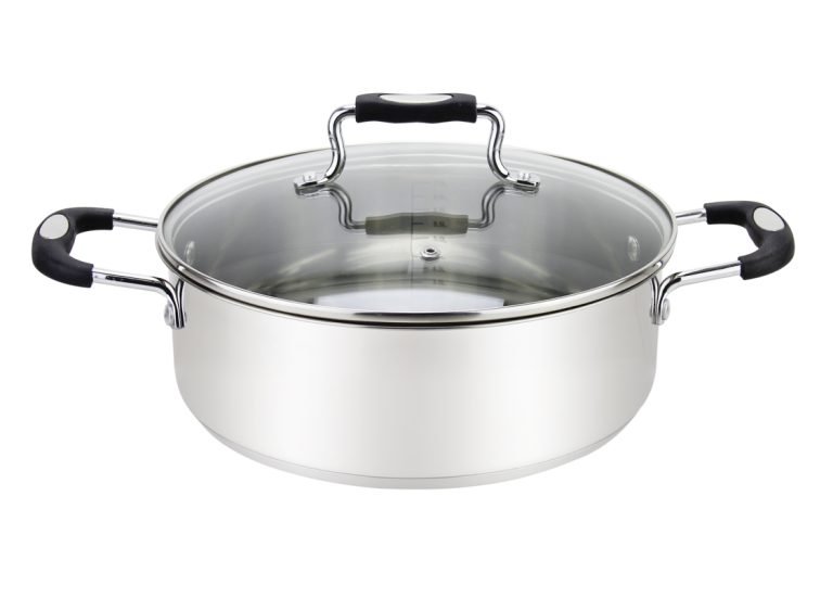 Millvado - Urban, Low Casserole with Glass Lid, Silicone Handles, 18/10 SS, Black, 8.4 qt