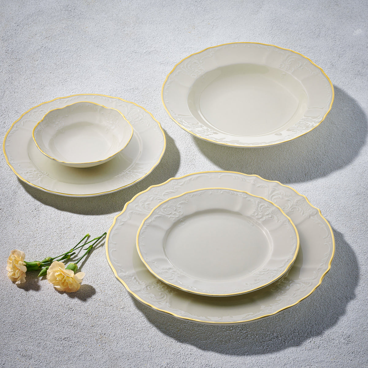 Vikko - Bernadotte, Fine Porcelain, Ivory with Gold Rim, 20 Pc Dinnerware Set, Service for 4