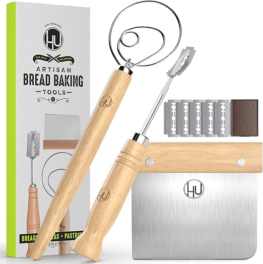 LHU - Bread Making Tools includes Danish Dough Whisk, Bread Lame, Bench Scraper