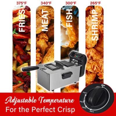 12-Cup Electric Stainless Steel Deep Fryer with Removable Basket, Enamel Pot, Adjustable Temperature, Lid with Viewing Window and Odor Free Filter