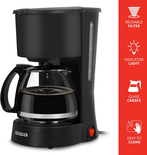22 fl. oz. Compact Coffee Maker with Reusable Filter and Indicator Light