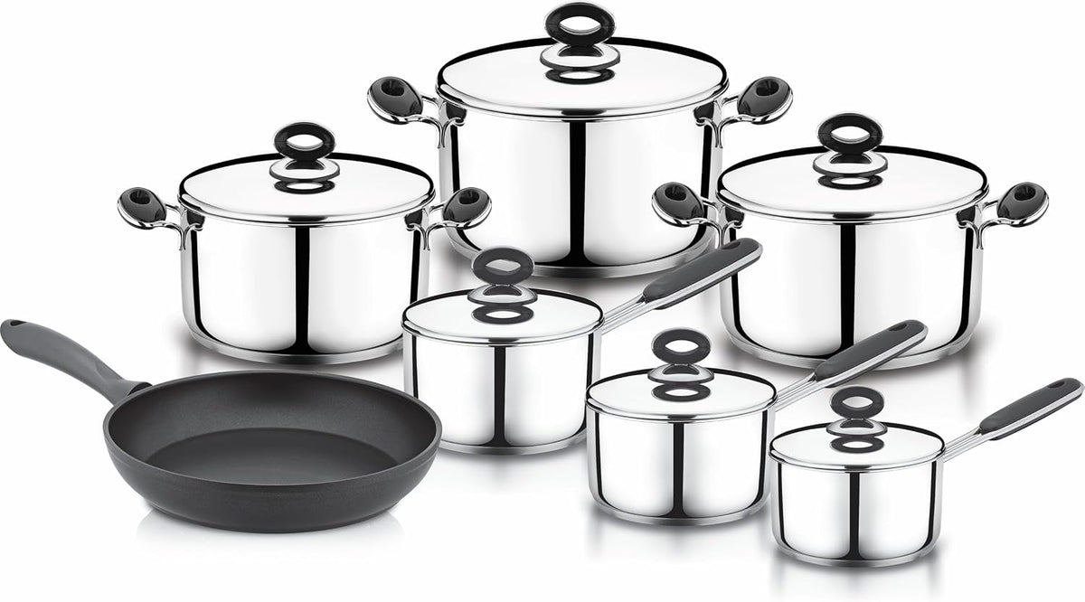 18/10 Tri-Ply Stainless Steel Cookware Set, Black