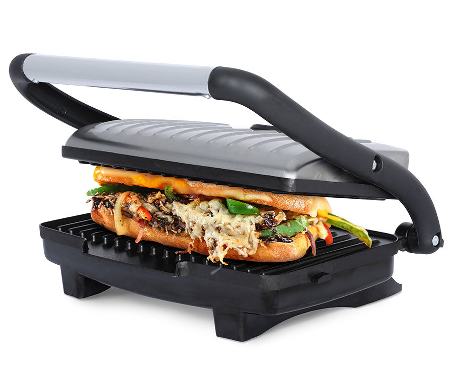 TS-611 Compact 1000-Watt Non-Stick Panini Press & Sandwich Maker, Stainless Steel