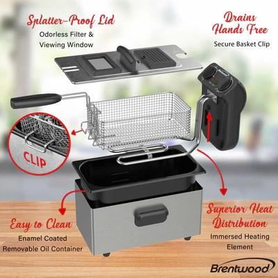12-Cup Electric Stainless Steel Deep Fryer with Removable Basket, Enamel Pot, Adjustable Temperature, Lid with Viewing Window and Odor Free Filter
