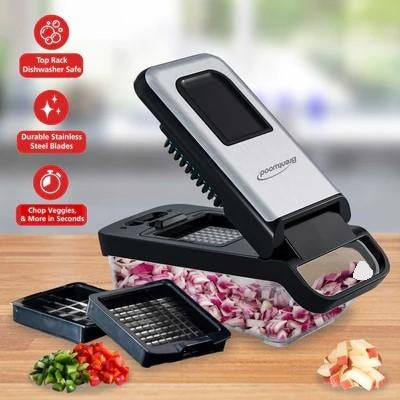 Vegetable Chopper with 3.6-Cup Storage Container and 2 Interchangeable Stainless Steel Blades, Black
