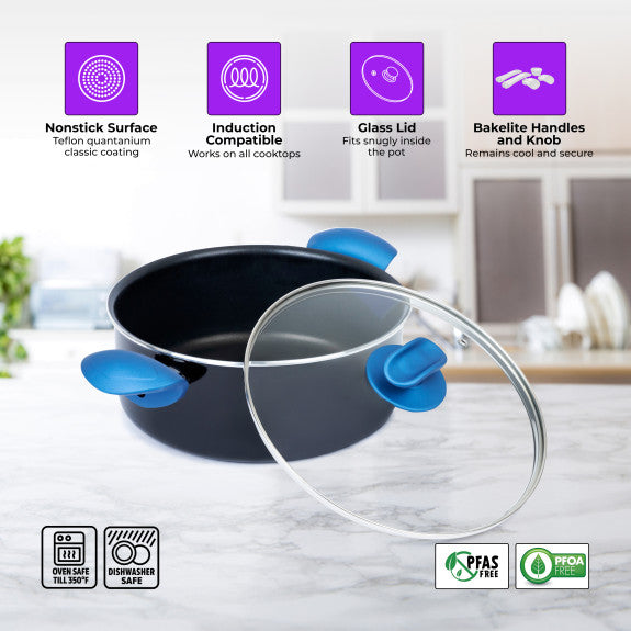 Classic Aluminum Nonstick Stockpot & Saucepan, Induction Compatible, High Quality, Blue