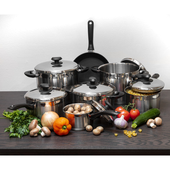 18/10 Tri-Ply Stainless Steel Cookware Set, Black