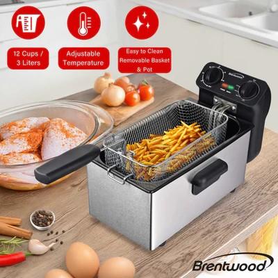 12-Cup Electric Stainless Steel Deep Fryer with Removable Basket, Enamel Pot, Adjustable Temperature, Lid with Viewing Window and Odor Free Filter