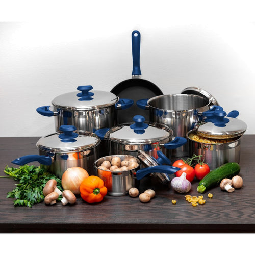 18/10 Tri-Ply Stainless Steel Cookware Set, Blue