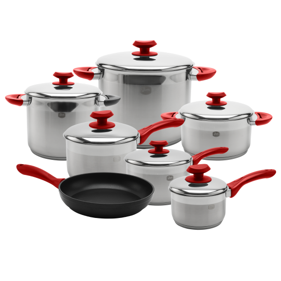 18/10 Tri-Ply Stainless Steel Cookware Set, Red