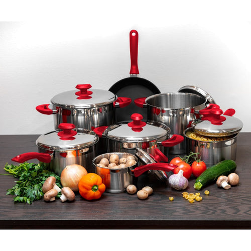 18/10 Tri-Ply Stainless Steel Cookware Set, Red